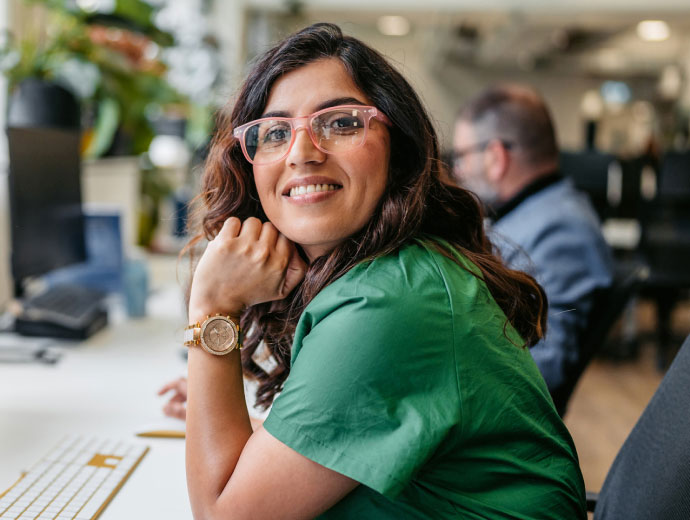 a woman smiling